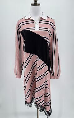 Koché Pink Striped Cotton Rugby Collar Asymmetrical Shirt Dress Sz 38 US 6